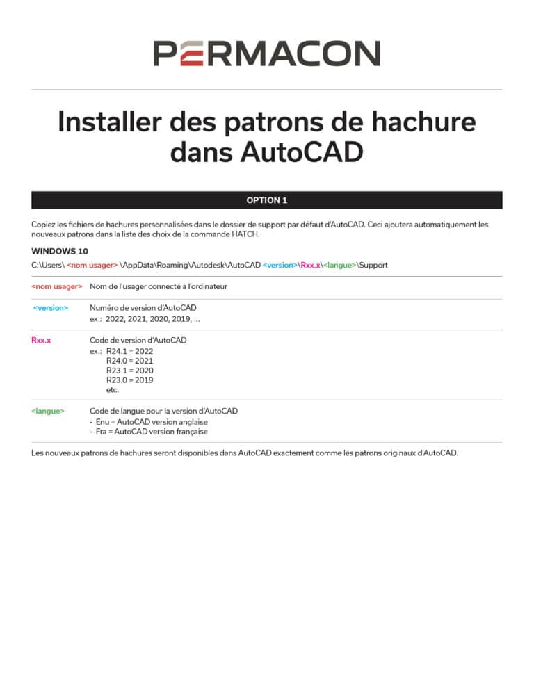 Guide d’installation des hachures (AutoCAD)