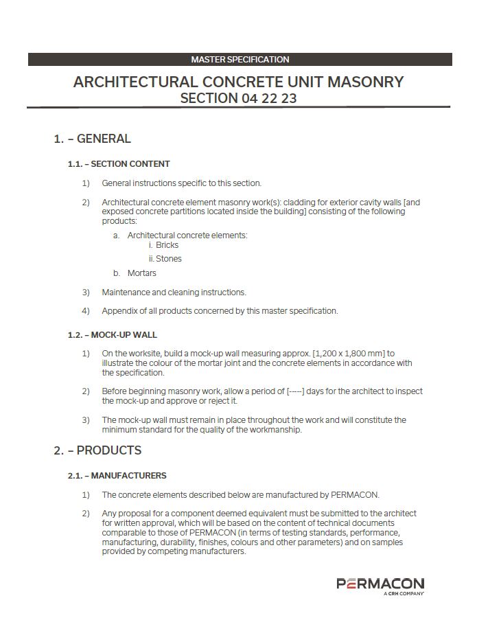 Masonry Master Specification